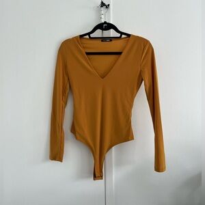 Mustard V-Neck Long Sleeve Bodysuit